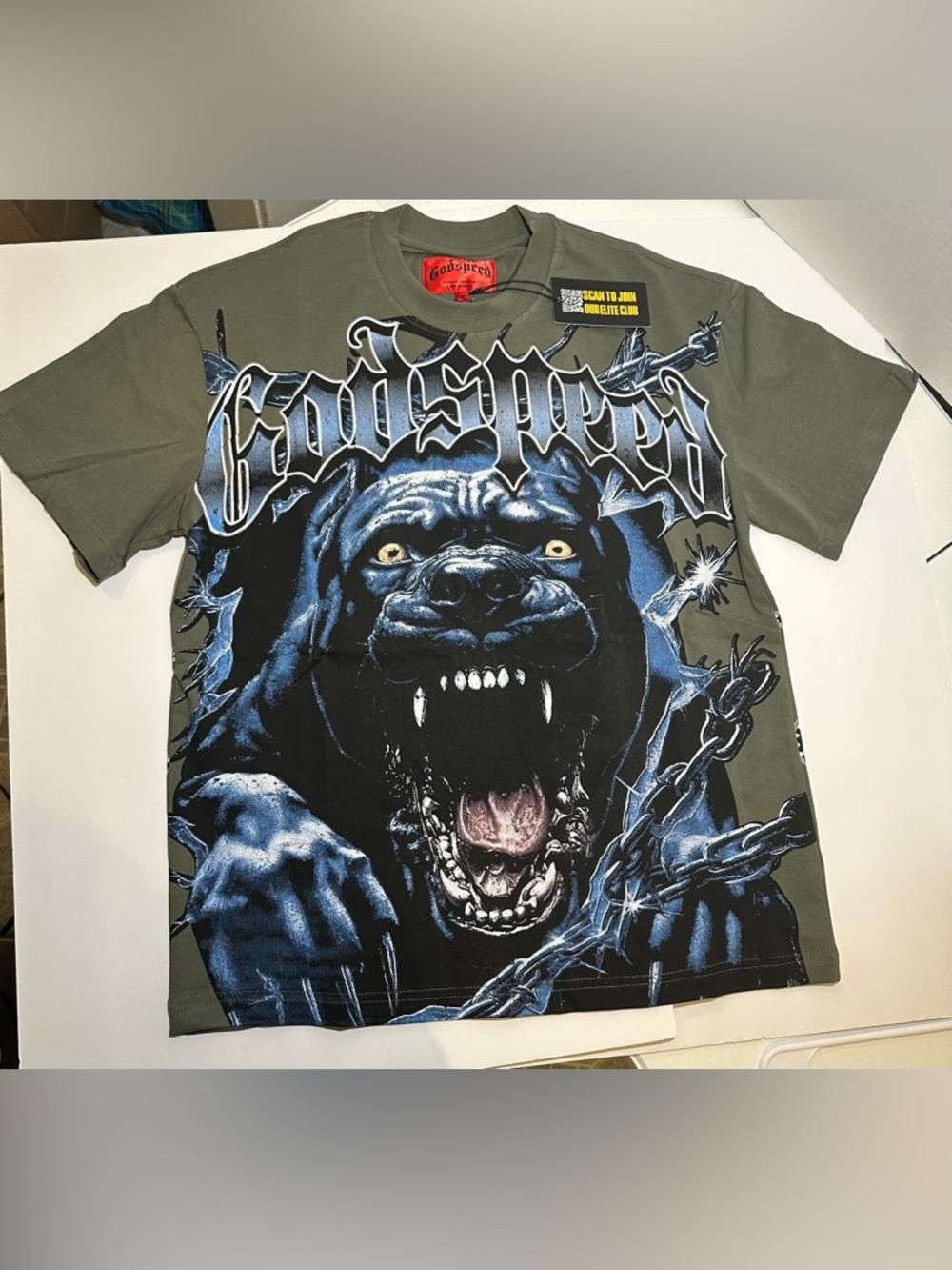 Godspeed Graphic Rottweiler Tee in Olive Green